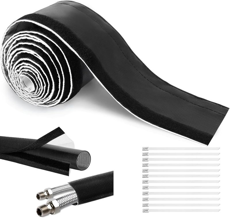 Amerbro Wire Heat Shield for Hose Lines & Electrical Wiring, Heat Shield Wrap Automotive for Exhaust and High-Temperature Pipes with 20 Pcs Stainless Steel Ties, 2.2" I.D.x 3.3FT, Black - Image 1